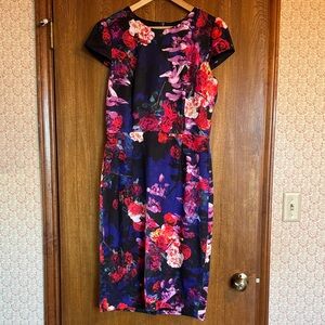 Betsey Johnson Black and Red Floral Midi Dress